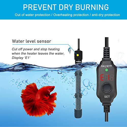 YukiHalu Submersible Aquarium Heater 100W 150W 200W, Adjustable Mini Fish Tank Heater, Small Size, Overheating Protection, External Controller, Used for 0.5-40 Gallons(150W) - size: 150 Watts