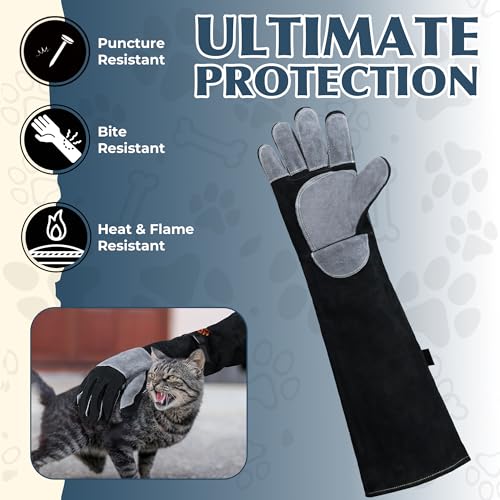 HANDLANDY Animal Handling Gloves, Bite-Proof, Scratch-Resistant, Pet Gloves for Dogs, Cats, Falconry, Gardening - color: Black Gray, size: 24 Inches