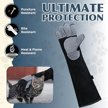 HANDLANDY Animal Handling Gloves, Bite-Proof, Scratch-Resistant, Pet Gloves for Dogs, Cats, Falconry, Gardening - color: Black Gray, size: 24 Inches