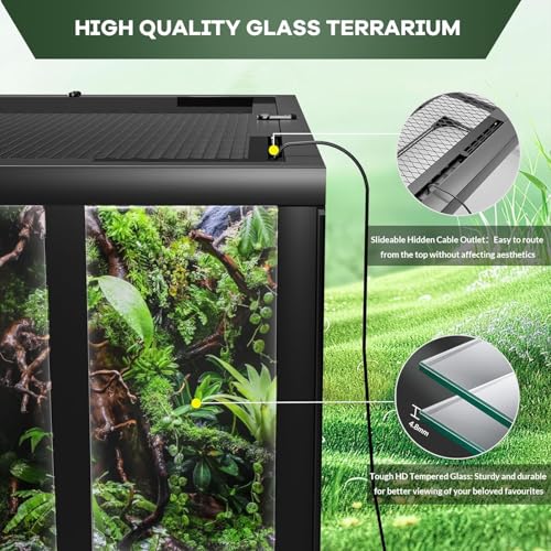 Garvee 67 gal Reptile Tall Glass Terrarium, 36 in x 18 in x 24 in Reptile Tank Double Hinge Door with Top Screen Ventilation, Easy Assembly