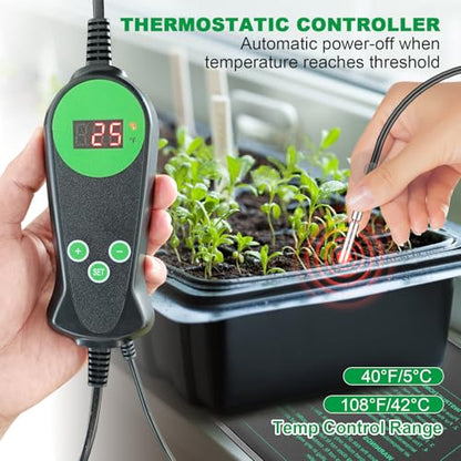 Seedling Heat Mat with Built-in Thermostat 2 Pack, 10" x 20.75" Waterproof Plant Heating Pad with Temperature Controller for Hydroponic,Germination, Indoor Gardening, Greenhouse, MET-Certified - size: 20x10.75*2