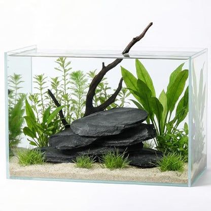 6.1-8.1 Inches Natural Slate Rock, 6 PCS Large Flat Aquarium Stones for Aquascaping, Terrariums, Reptile Tanks & Aquarium Décor