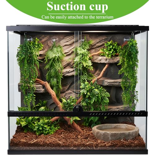 Suncalla 8 Pack Reptile Plants Terrarium Hanging Plant Vine Boston Climbing Terrarium Plant with Suction Cup for Bearded Dragons Lizard Crested Gecko Snake Crab Tank(Lush Series,Multiple Green) - style: Lush Series