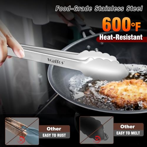 Walfos 17 Inch Extra Long Grill Tongs Set of 2, Ultimate Stainless Steel Tongs for Grilling, Cooking, BBQ/Barbecue, Buffet and Turning Food - color: 2pcs BBQ Tongs, size: Extra Long 17 inch
