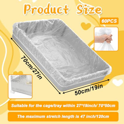 60 Pcs Disposable Plastic Cage Liners 27x19 inch Clear Bunny Litter Box Liners Elastic Small Animals Toilet Film Cover Bags for Hamster Ferret Hedgehog Guinea Pig