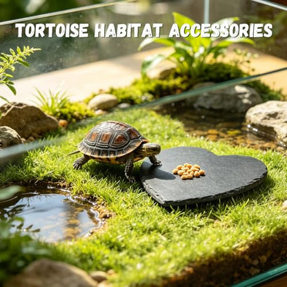 Tortoise Habitat Accessories, 8" x 7.8" Reptile Basking Platform Rock Plate, Heart Shape Natural Rock Reptile Food Dish, Habitat Decor for Turtle Bearded Creature Chameleon Frog Gecko Hermit Crab
