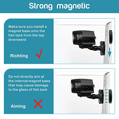 AQQA Wave Maker Pump, 2100GPH Aquarium Circulation Pump 360 Degree Rotatable Submersible Powerhead Pump with Magnet Suction Base for Marine and Freshwater Aquariums (15W) - size: 15W