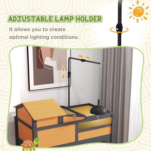 PawHut Tortoise Habitat with Adjustable Lamp Holder, 2 Layer Tortoise Enclosure with Storage Shelf, Removable Main House, Fixed Tray, Openable Lid, Yellow - color: Yellow