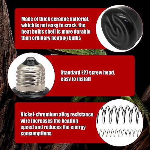 Mini Reptile Heat Lamp, 25w Infrared Ceramic Heat Emitter, No Light Emitting Reptile Heat Bulbs,Ceramic Heat Lamp for Amphibian, Chicken Coop,Cat, Turtle, Snake,Terrarium (2, 50 W) - size: 50 W