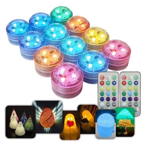Mini Waterproof RGB LED Tea Lights with Remote Control for Bambu Lab KC020,3D Print Battery Powered LED Light Kit,Small Multicolor LED Flame Tea Light Candle Set for 3D Printing Projects(12 PCS) - style: 12Pack