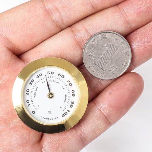 38mm Golden Upgraded Hygrometer Humidity Meter Mini Round Glass Analog Hygrometer Suitable for Humidors Guitar Violin Thermometer for Weather with Probe