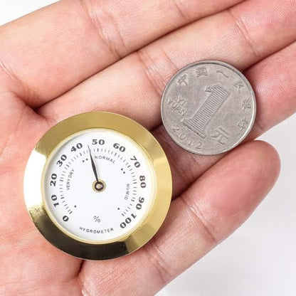 38mm Golden Upgraded Hygrometer Humidity Meter Mini Round Glass Analog Hygrometer Suitable for Humidors Guitar Violin Thermometer for Weather with Probe