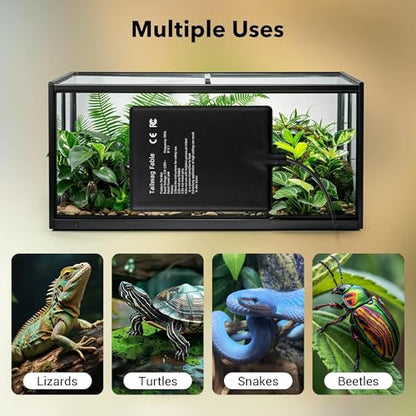Reptile Heating Pad 8"X12" 16W with Digital Thermostat for 30-40gal Under Tank, Graphene Heating Mat for Turtle, Lizard, Frogs, Snake and Hermit Crab