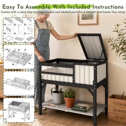 Large Tortoise Habitat with Storage Shelf, Wooden & Plastic Tortoise Enclosure with Adjustable Lamp Stand, Viewing Window, Pull-Out Tray, 2-Room Indoor Outdoor Reptile Turtle House - size: 39.0"L x 22.8"W x 33.0"H