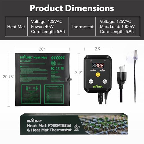 BN-LINK Seedling Heat Mat Heating Pad 20" x 20.75" with Digital Thermostat Controller Combo Set Waterproof for Indoor Seed Starting and Plant Germination - size: 20" x 20.75" & Thermostat
