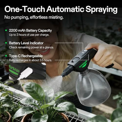 VIVOSUN Battery Powered Sprayer 0.5Gallon, Electric Spray Bottle USB Rechargeable, Automatic Water Pump Plant Mister with Adjustable Pressure, Easy to Refill, 2.2 Ah Battery