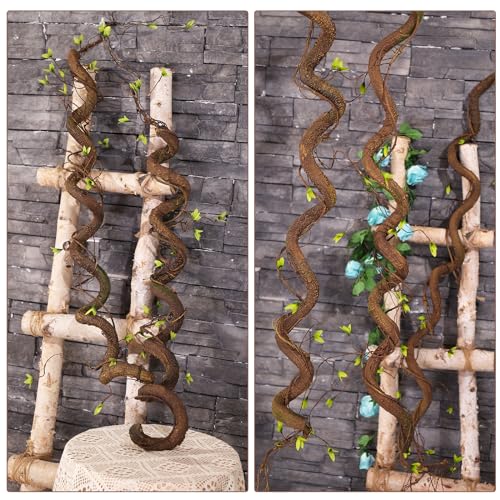 63in Bendable Thick Artificial Tree Branches Faux Wood Tree Trunk Twigs Grapevines Moss Plants Garland With Green Leaves For Wall Hanging Reptile Climbing Halloween Outdoor Arch Home Garden Decoration