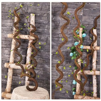 63in Bendable Thick Artificial Tree Branches Faux Wood Tree Trunk Twigs Grapevines Moss Plants Garland With Green Leaves For Wall Hanging Reptile Climbing Halloween Outdoor Arch Home Garden Decoration