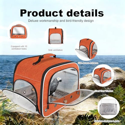 halinfer Large Bird Carrier Cage, Portable Bird Carrying Bag with Metal Tray and Grate to Transport Medium and Large Birds Like African Grey, Long Tail Cockatiel and Parrot - color: Orange