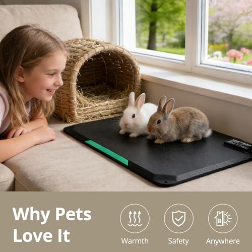 Outdoor Heated Pad for Small Animals, Anti-Bite & Waterproof Cat Heating Pad, Indoor Pet Warmer for Cat Houses/Rabbit Hutches/Chick Brooders in Extreme Weather, 16.5" x 11.8", 35 Watts