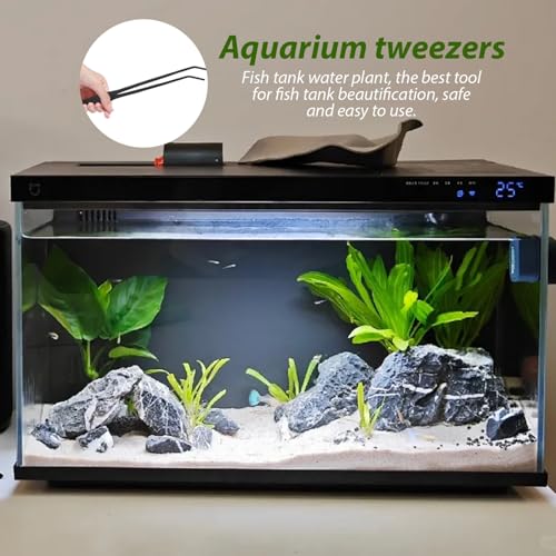 2Pcs Aquarium Tongs, 11 Inch Extra Long Stainless Steel Feeding Tongs with Curved Tip, Long Tweezers Terrarium Feeder Tool for Reptile Tank Accessories
