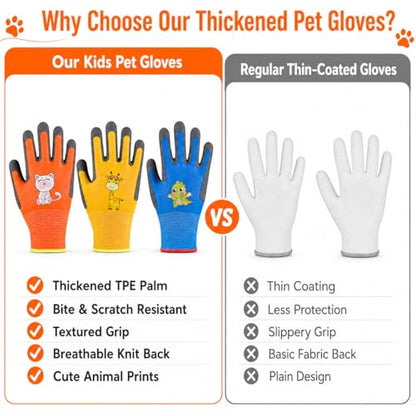 Kids Hamster Anti-bite Gloves,Small Pet Scratch Proof, Children Gardening Gloves,3 Pairs with Cute Print - size: XS AGE 7-9