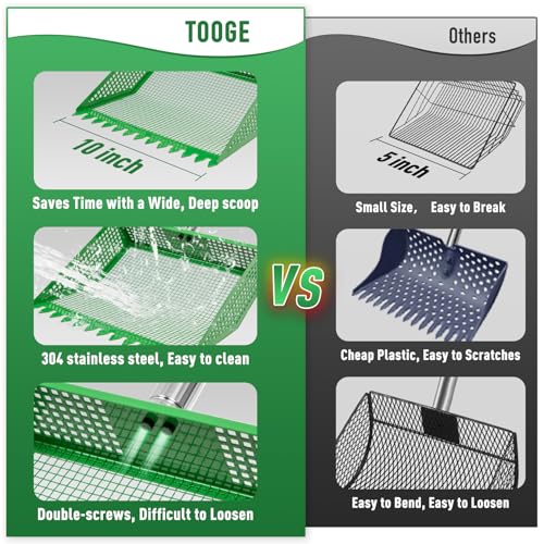 TOOGE Large Chicken Poop Scooper: 2-in-1 Metal Pooper Scooper & Rake Adjustable 62" Long Handle Stainless Steel Sand Sifting Litter Shovel Chicken Coop Scoop Cleaning Tool for Goat Yard Bright Green - color: Bright Green