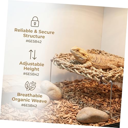 VICASKY Bearded Dragon Lounger and Reptile Hammock with Sea Grass Bed Mat, Rectangle Basking Platform with Metal Legs for Snake Habitat Accessories and Climbing Decor