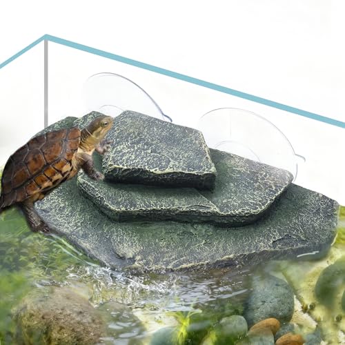 kathson Turtle Basking Platform, Tortoise Basking Platform with Suction Cups, Tortoise Climbing Ramp Basking Dock Floating Resting Terrace for Terrapins, Frogs (Green) - color: Brown-Green