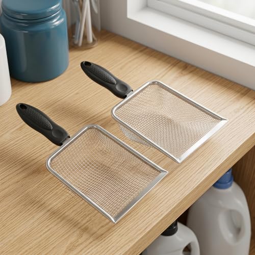 2PCS Cat Litter Shovel: Stainless Steel Litter Cleaner Corner Scoop - Mesh Poop Box Shovel for Reptile Terrarium Sand Waste Beach Scoop Cat Supplies (2.4mm, 3.4mm Hole)