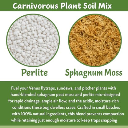 Gardenera Sphagnum Moss Potting Mix for Carnivorous Plants, Moss and Perlite Blend for Potting Venus Fly Traps, Sarracenia, Pitcher Plants - 75% Sphagnum Moss + 25% Perlite - Made in USA - 1 Quart - size: 1 Quart Bag, style: Carnivorous Plant Soilless Mix