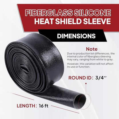 Silicone Fiberglass Sleeve High Temperature Heat Shield Wire Protective Electrical Insulation Self-extinguishing Black (3/4"-16ft) - style: 3/4"-16ft