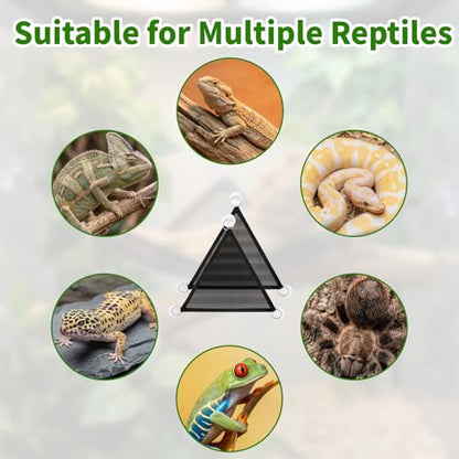 2 Pcs Bearded Dragon Hammock, Breathable Mesh Reptile Hammock for Lizard Gecko, Triangular Climbing Lounger with Strong Suction Cups for Iguanas, Geckos, Snakes, Chameleon Tank Accessories (Black)
