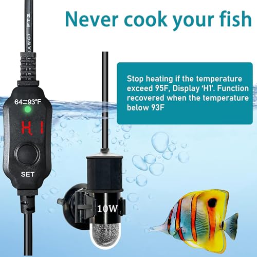 Mini Submersible Aquarium Heater, 25/50/100/150/200/300 Watts Adjustable Fish Tank Heater, Built-in Thermometer, External Temperature Controller, Smart Memory (10 Watts(USB)) - size: 10 Watts(USB)