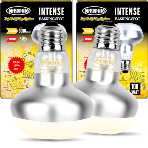 MRREPTILE Reptile Heat Lamp, 2-Pack 100W Intense Spot, Bearded Dragon & Lizard Basking Light, Simulated Midday Sun for Reptiles & Chickens - size: 100W Intense Basking Spot