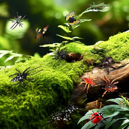 20Pcs Insect Toy Fake Plastic Bugs Figures for Kids - Flower Ladybug Bee Butterfly Ant Cricket Mantis Scorpion Spider School Project Birthday Cake Topper Party Favors April Fool's Day Prank Gifts - style: Insect