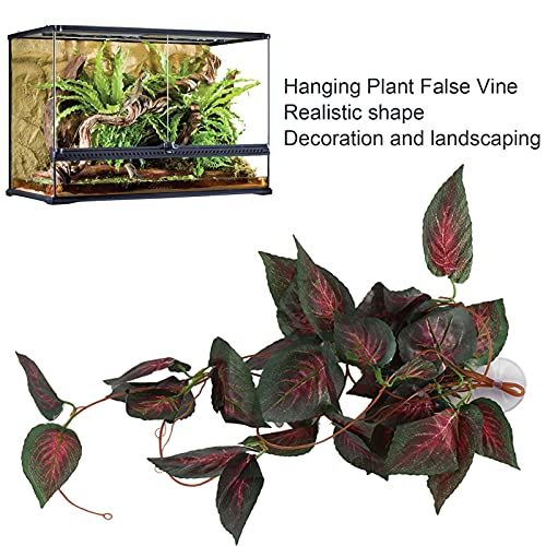 Pssopp Lifelike Plant Decorative Hanging Silk Terrarium Plant with Suction Cup for Reptile Rainforest Box Aquarium Landscape(NFF‑85)