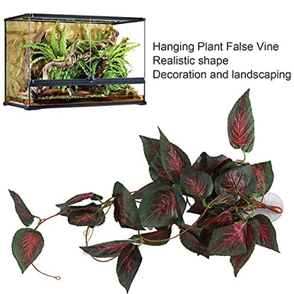 Pssopp Lifelike Plant Decorative Hanging Silk Terrarium Plant with Suction Cup for Reptile Rainforest Box Aquarium Landscape(NFF‑85)