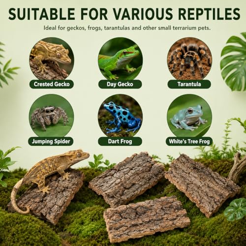SHINEOFI Cork Bark for Reptiles, 4Pcs Natural Reptile Hide and Basking Platform Tree Bark Decor for Terrarium Gecko Lizard Snake Tortoise Enclosure Landscaping (Random Shapes)