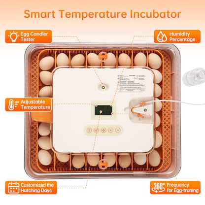 56 Egg Incubator for Hatching Eggs–Smart Auto Turner & Humidity Control, 360° View, Built-in Candler |Hatching Kit with Chick Helmet for Chicken, Duck, Quail | Ideal for Home & Classroom