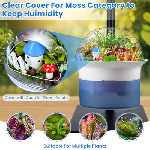 Large Venus Fly Trap Terrarium Kit with Grow Light Timer& Adjustable Metal Stand, African Violet Self Watering Planter Pot for Herbs,Carnivorous Plants,Christmas for Dad Garden Lover