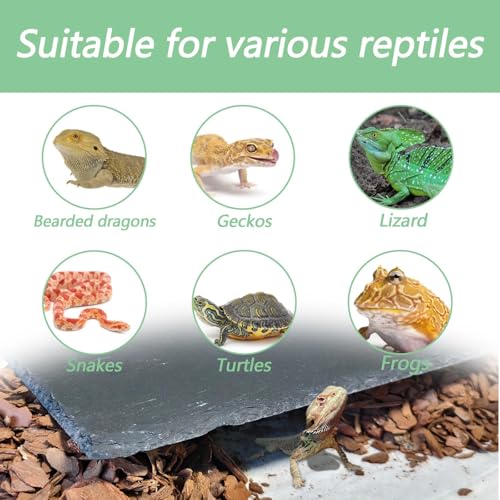 Reptile Basking Platform,7.9"x3.9" Bearded Dragon Basking Slate Rock with Bark Substrate,Tortoise Rock Plate Feeding Dish Resting Climbing Tank Accessories for Lizards Snakes Turtles Gec - size: S | 7.9" x 3.9"Slate Rock with Bark Substrate