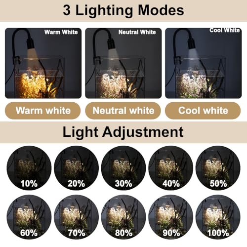 Mini Aquarium Light, 3W Clip on Aquarium Spotlight with Adjustable Focus, 3 Colors LED Fish Tank Focus Light for 0.11"-0.39" Thickness of Fish Turtle Plant Tank