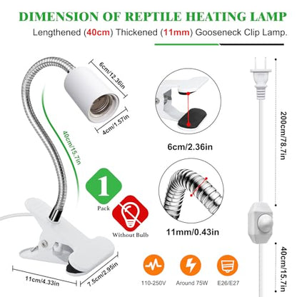 Reptile Heat Lamp,Tortoise Heat Lamp with 40CM Lengthened Gooseneck,Grow Light for Plant,Chick Basking Lighting,E27 Ceramic Lamp Holder,Clamp Light with Dimmable Switch,Metal Clip,for Lizards,No Bulb - color: Heat Lamp-white-1pc