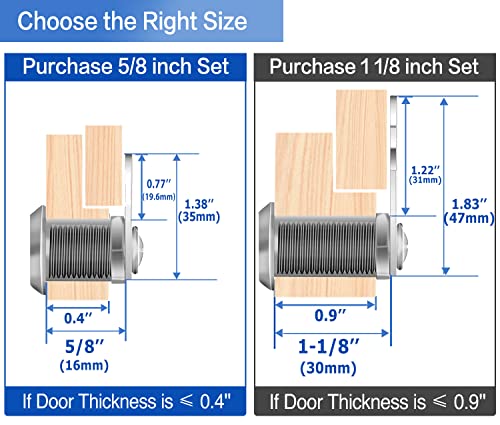 Sissinda Cam Locks Cabinet Locks Keyed Alike,1-1/8Inch Cylinder Fits on 0.9Inch Max Panel Thickness,Secure Drawer RV Camper Trailer,Zinc Alloy(1-1/8Inch 12Pcs) - size: 1-1/8 Inch 12Pcs