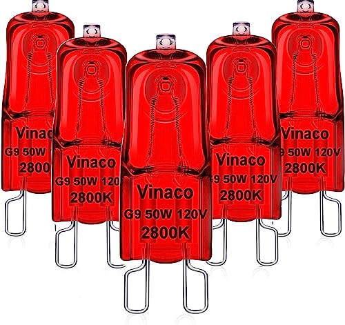 Vinaco G9 Heat Lamp Bulbs for Reptile, Dimmable Night Red UVA UVB Reptile Heat Lamp G9, 2 Pin Base Mini G 9 Halogen Bulbs 50W 120V, Infrared Heat Lamp for Bearded Dragon Gecko Turtle Lizard - style: 50W- 5 Pack