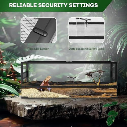 Bearded Dragon Tank 67 Gallon, with Top & Side Screen Ventilation Reptile Terrarium, Double Hinge Door & Anti Escape Reptile Tank for Tortoise Snake,48" x 18" x 18" - size: 48x18x18 inch