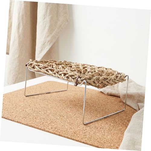 Happyyami Bearded Dragon Lounger and Reptile Hammock Bed with Natural Seagrass Mat, Metal Leg Climbing Platform for Terrarium Basking, Suitable for Leopard Gecko and Lizard Habitat