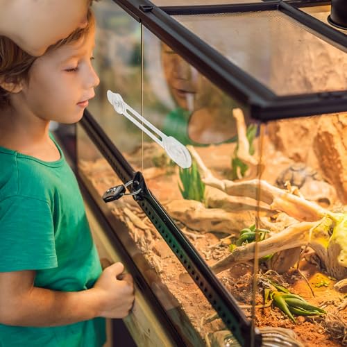 2pcs Reptile Terrarium Lock for Sliding Door, Adhesive Bearded Dragon Tank Safety Lock No Drill Multi-Purpose Reptile Enclosure Cage Reinforcement for Corners Cabinet Draws (Clear)