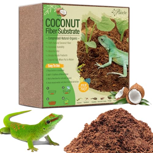 Riare 10LBS Natural Coconut Fiber Substrate for Reptile- Premium Compressed Coconut Husk Terrarium Bedding for Reptile, Tortoise, Frogs, Snakes, Hermit Crabs, Burrowing Animals - color: 1 Pack-10LBS